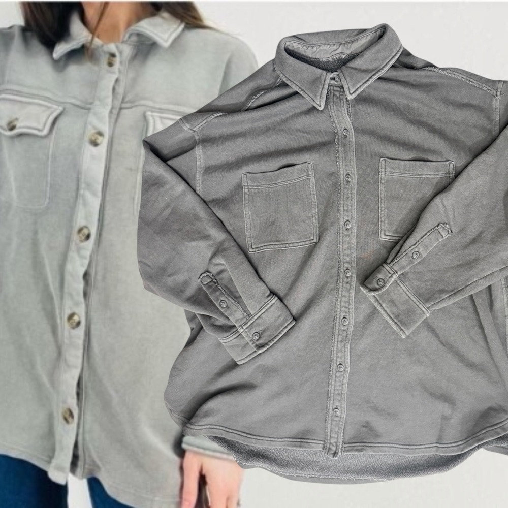 Aerie Shacket Lumberjack Fleece Button Down Gray Medium